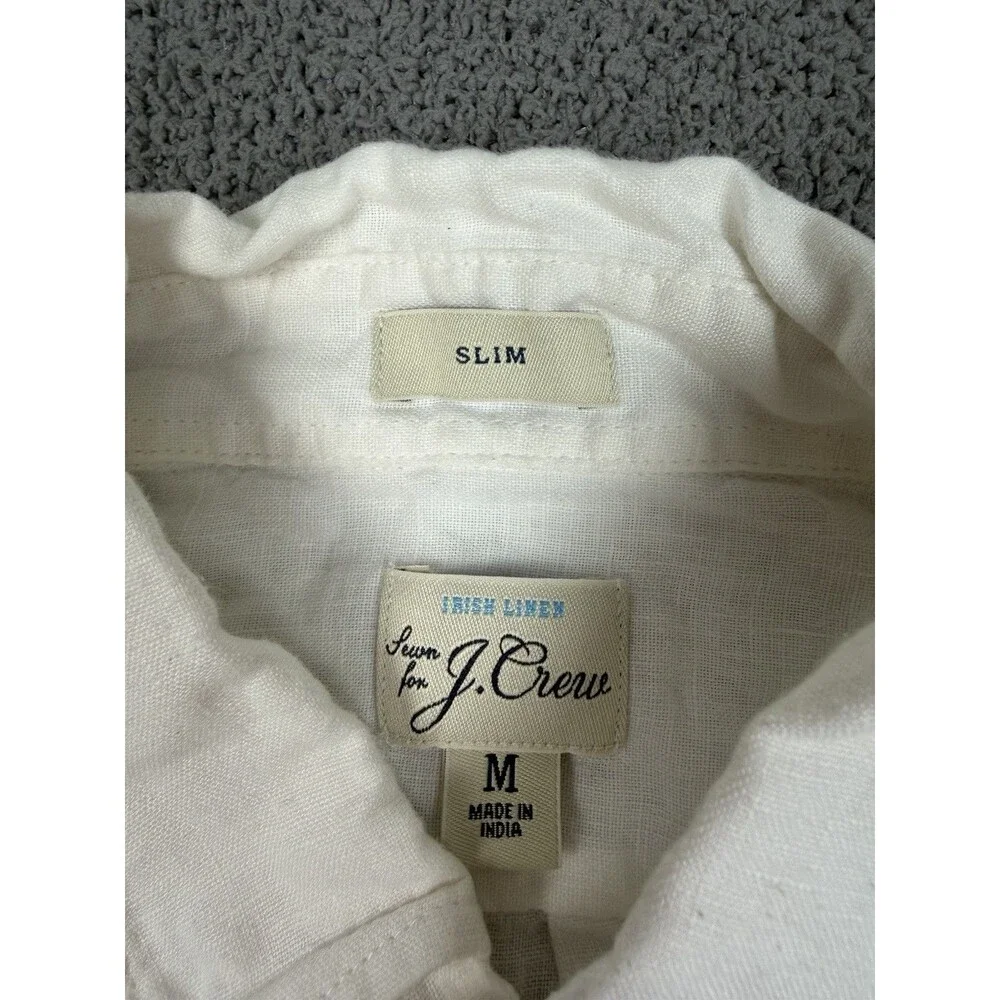 J. Crew Shirt Mens M White 100% Linen Button Up Long Sleeve Slim Fit Lightweight